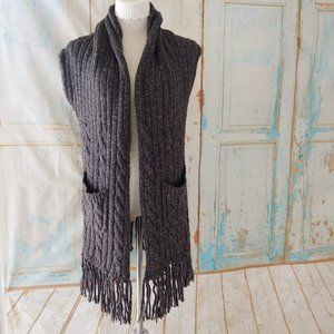 CAbi fringe pocket cable knit open front cardigan duster sweater/XS/gray